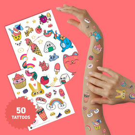 Close-up of Omy Kawaii Temporary Tattoos showing vibrant designs