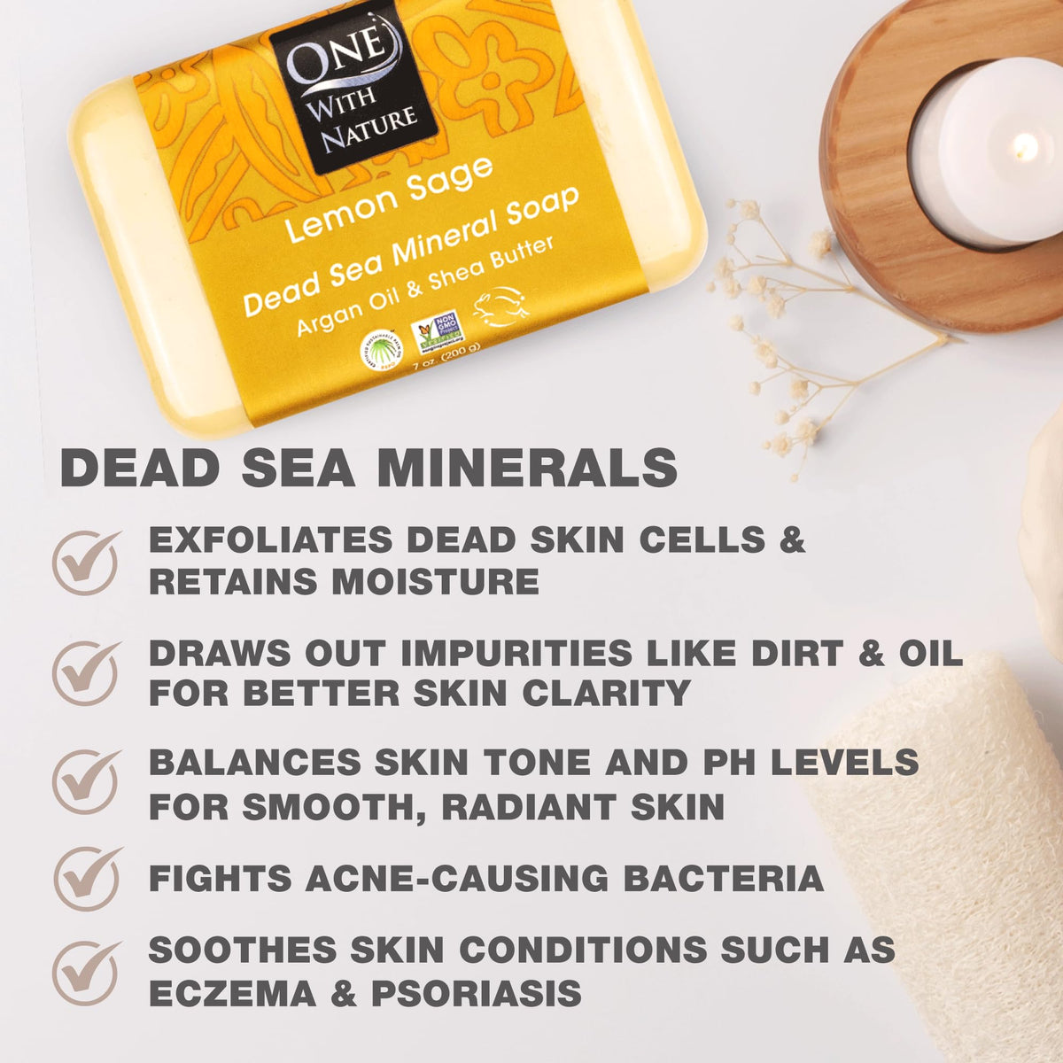 Close-up of One With Nature Dead Sea Salt Soap bar