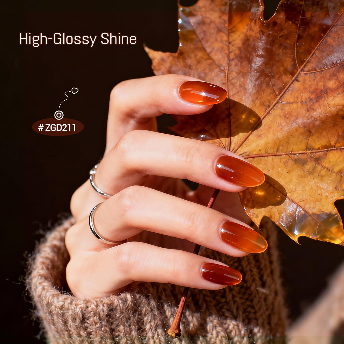 Close-up of OpenLive nail polish bottles in various autumn colours