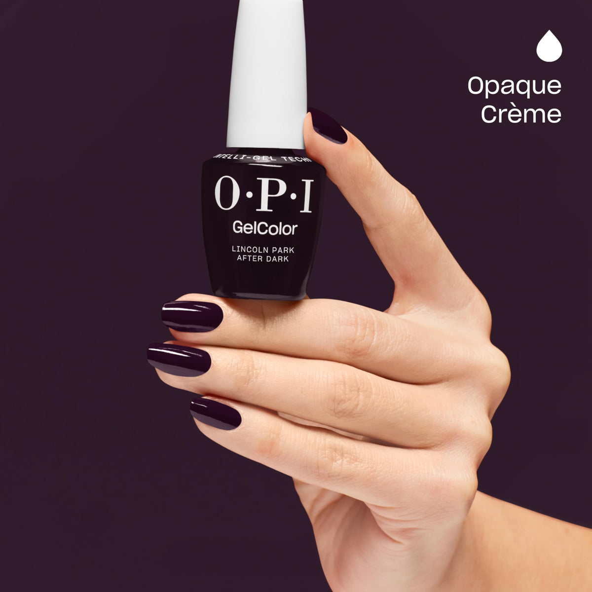 Close-up of OPI GelColor Lincoln Park After Dark nail polish brush