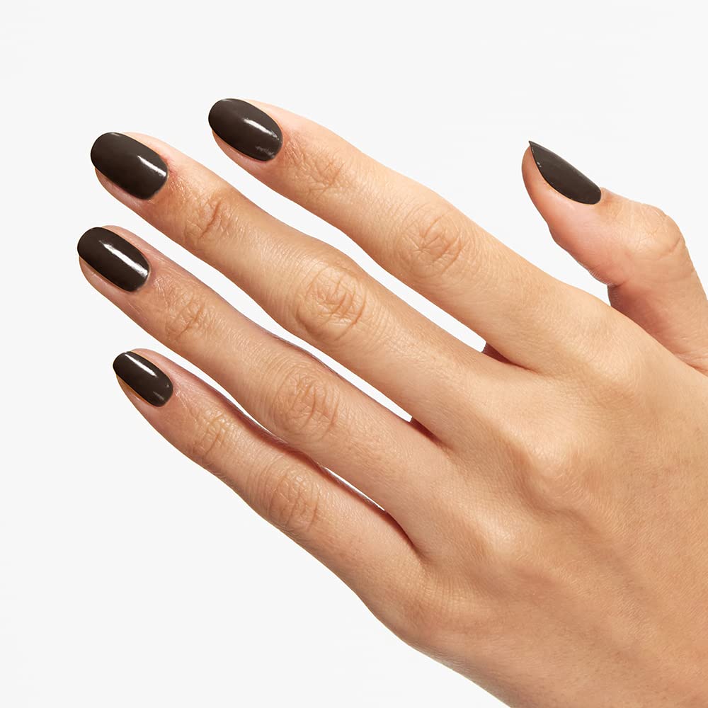 Close-up of OPI Nail Lacquer Brown to Earth on nails