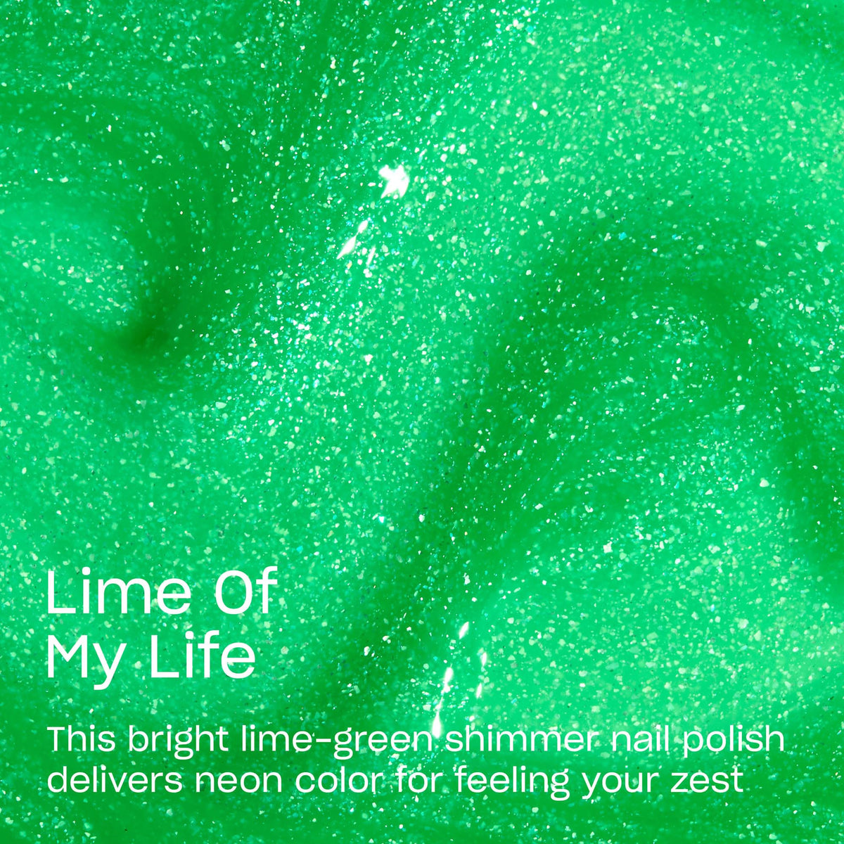 Close-up of OPI Nail Lacquer Lime of My Life showing shimmer finish