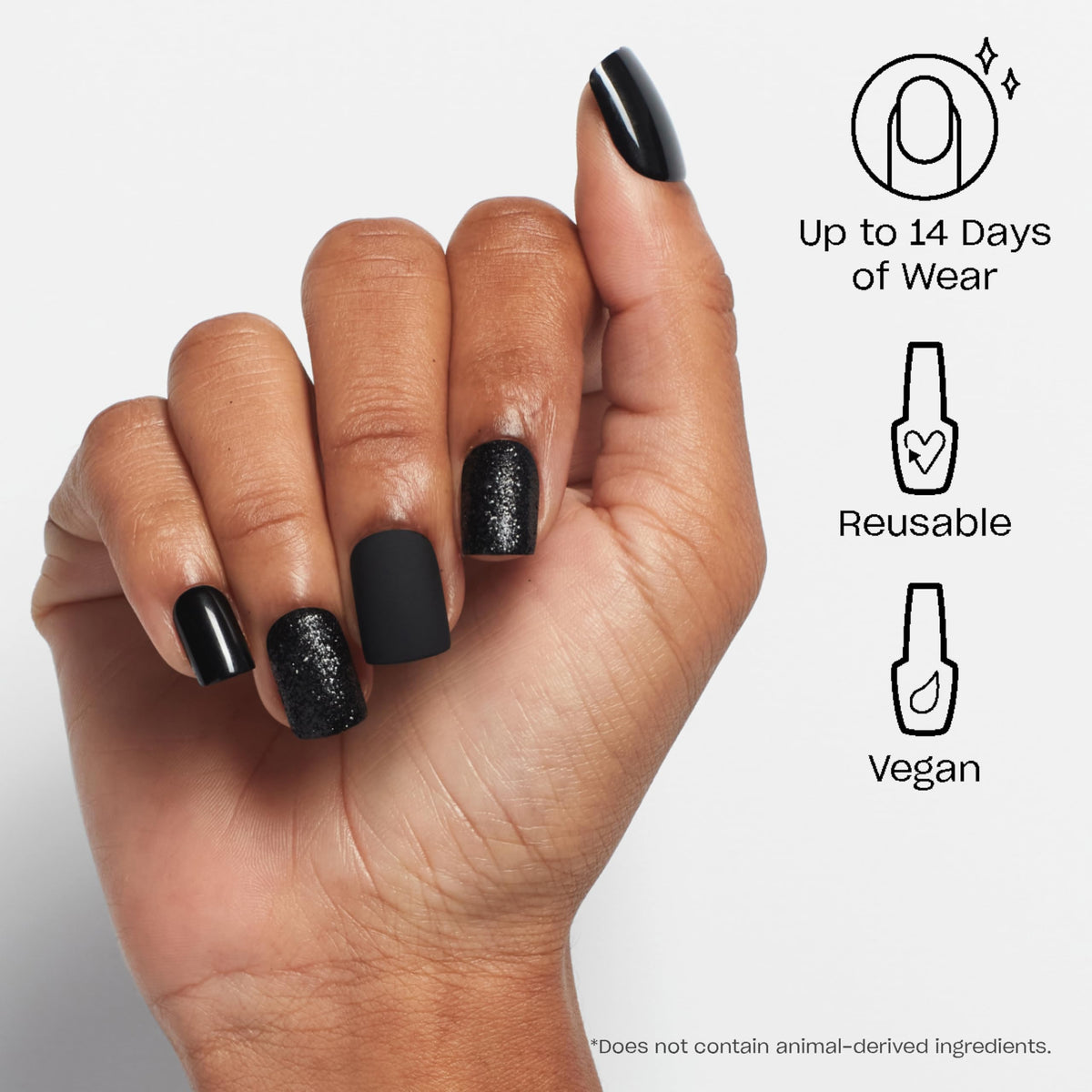 Close-up of OPI On Point Little Black Onyx Dress nails showing glitter detail