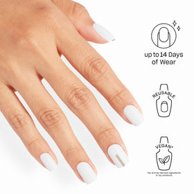 Close-up of OPI On Point press on nails with silver shimmer