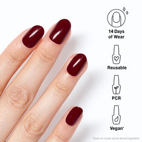 Close-up of OPI xPRESS/ON Malaga Wine press on nails