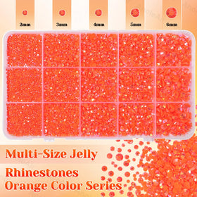 Close-up of orange resin rhinestones in various sizes