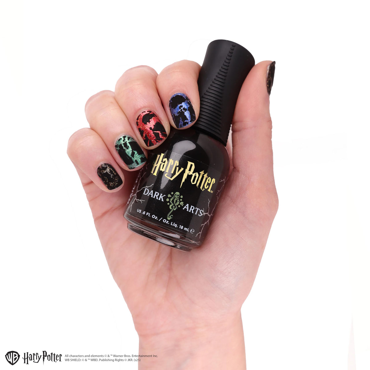 Close-up of Orly Harry Potter Dark Arts Matte Black Crackle Topper bottle