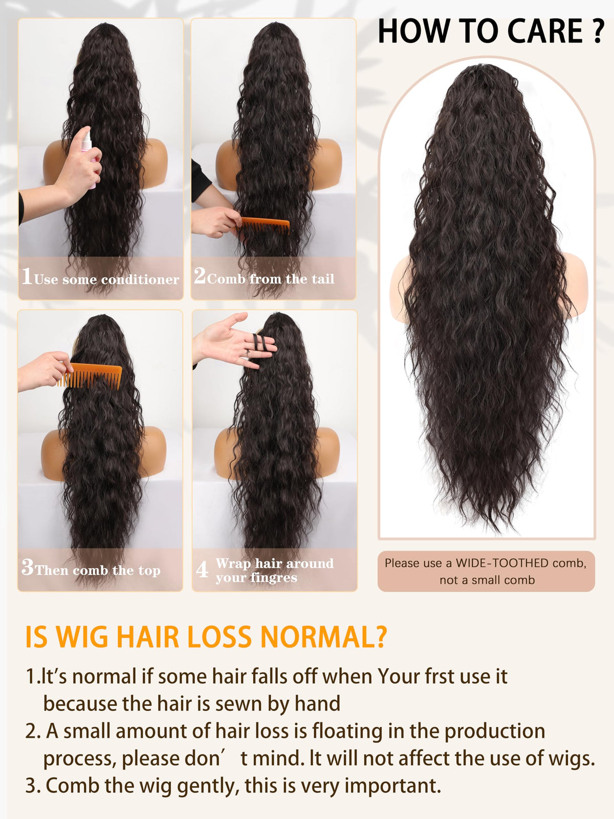 Close-up of ORSUNCER 30" Curly Ponytail Extension texture