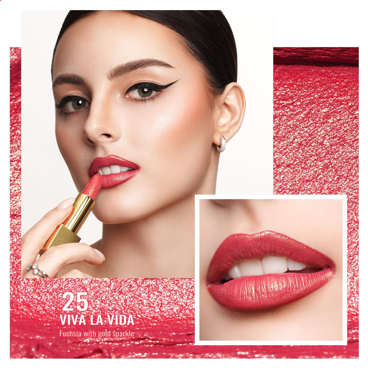 Close-up of Oulac Glitter Lipstick texture and colour