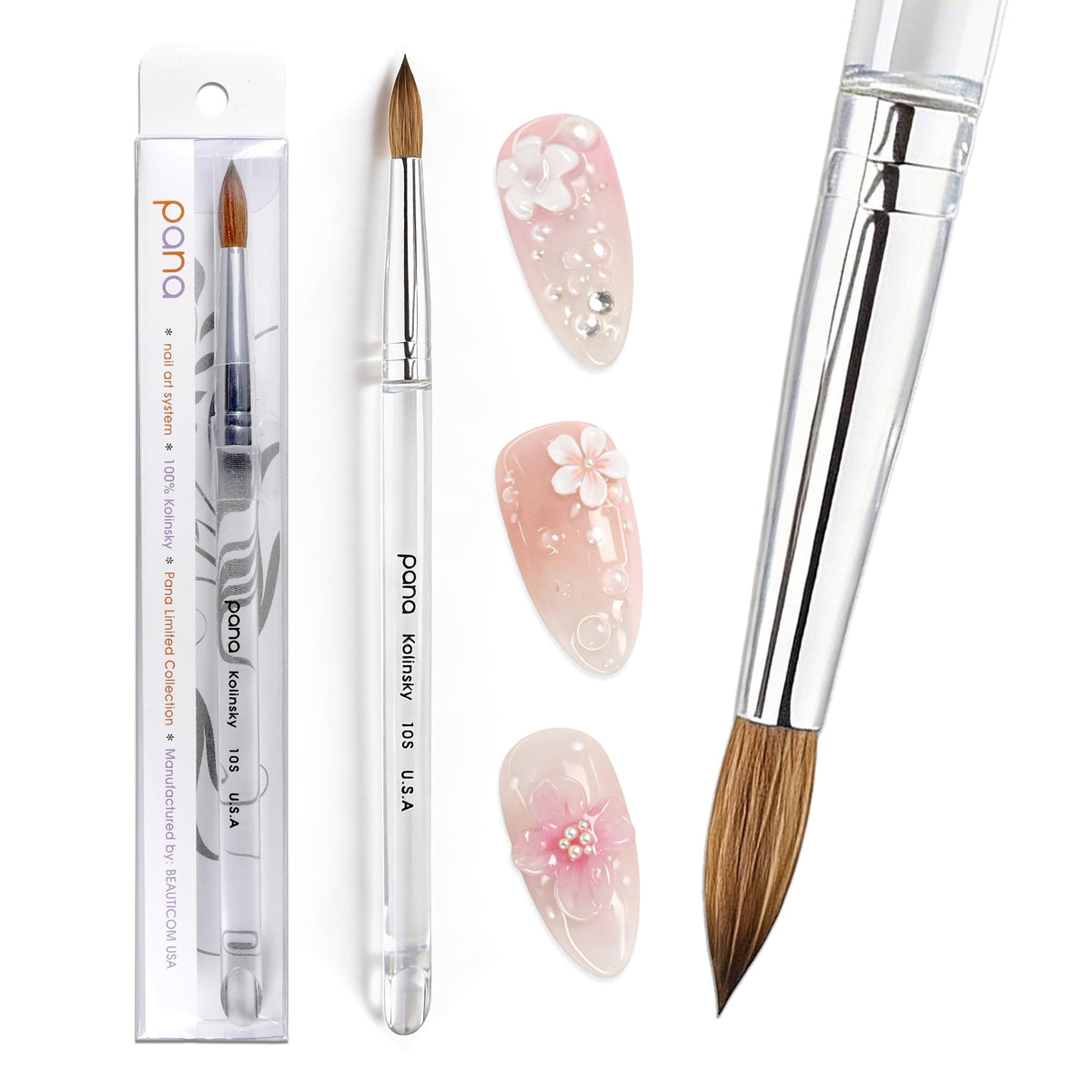 Close-up of PANA Kolinsky Nail Brush tip size 10
