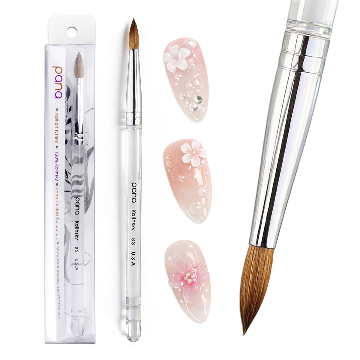 Close-up of PANA Kolinsky Nail Brush tip size 8