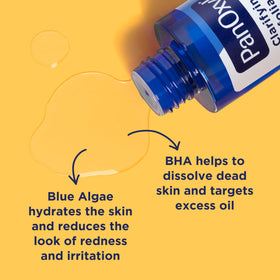 Close-up of PanOxyl Clarifying Exfoliant bottle with blue algae