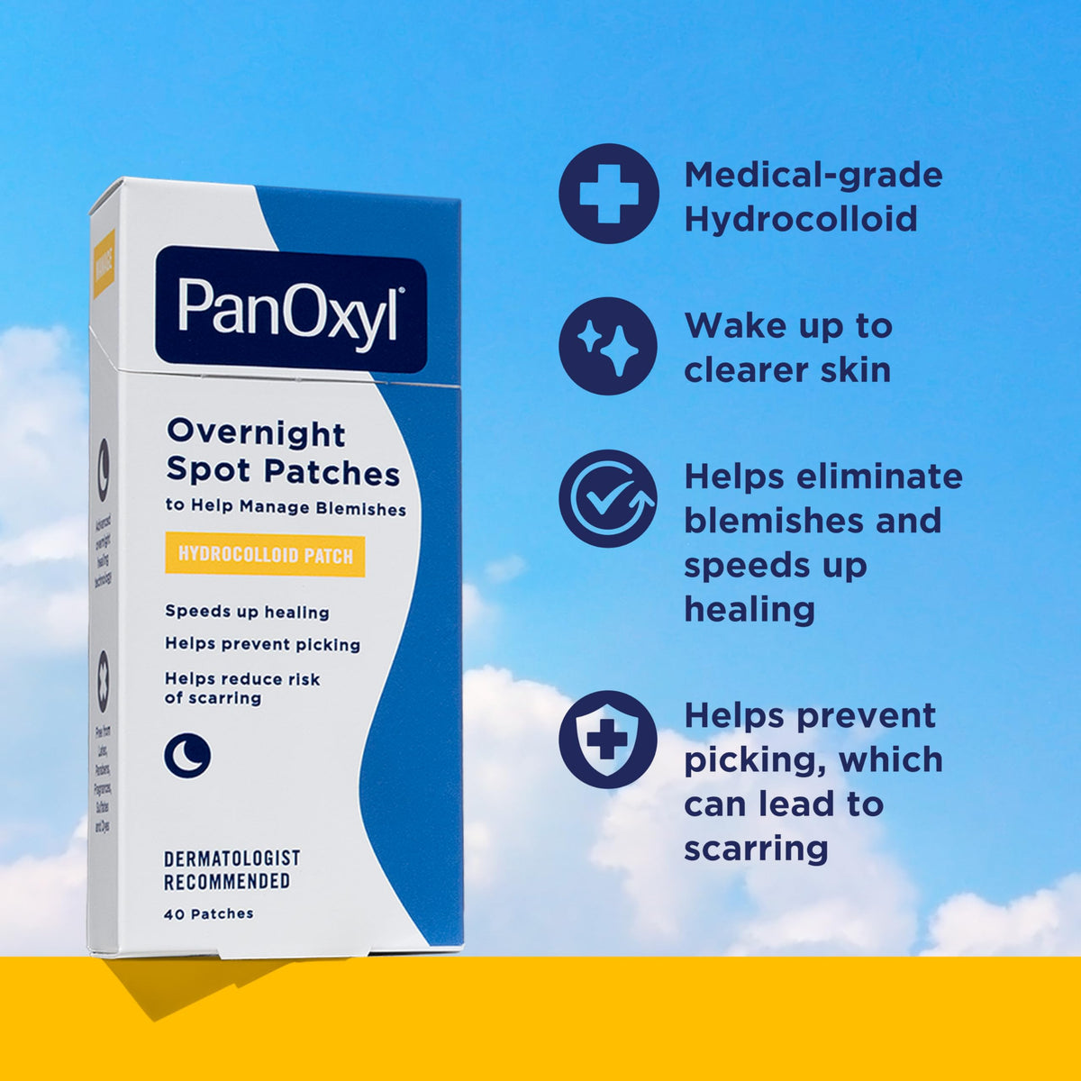 Close-up of PanOxyl PM Overnight Spot Patches showing size options