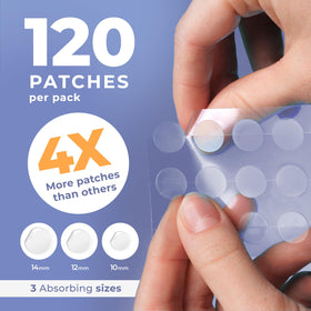 Close-up of PatchRx Salicylic Pimple Patches showing sizes