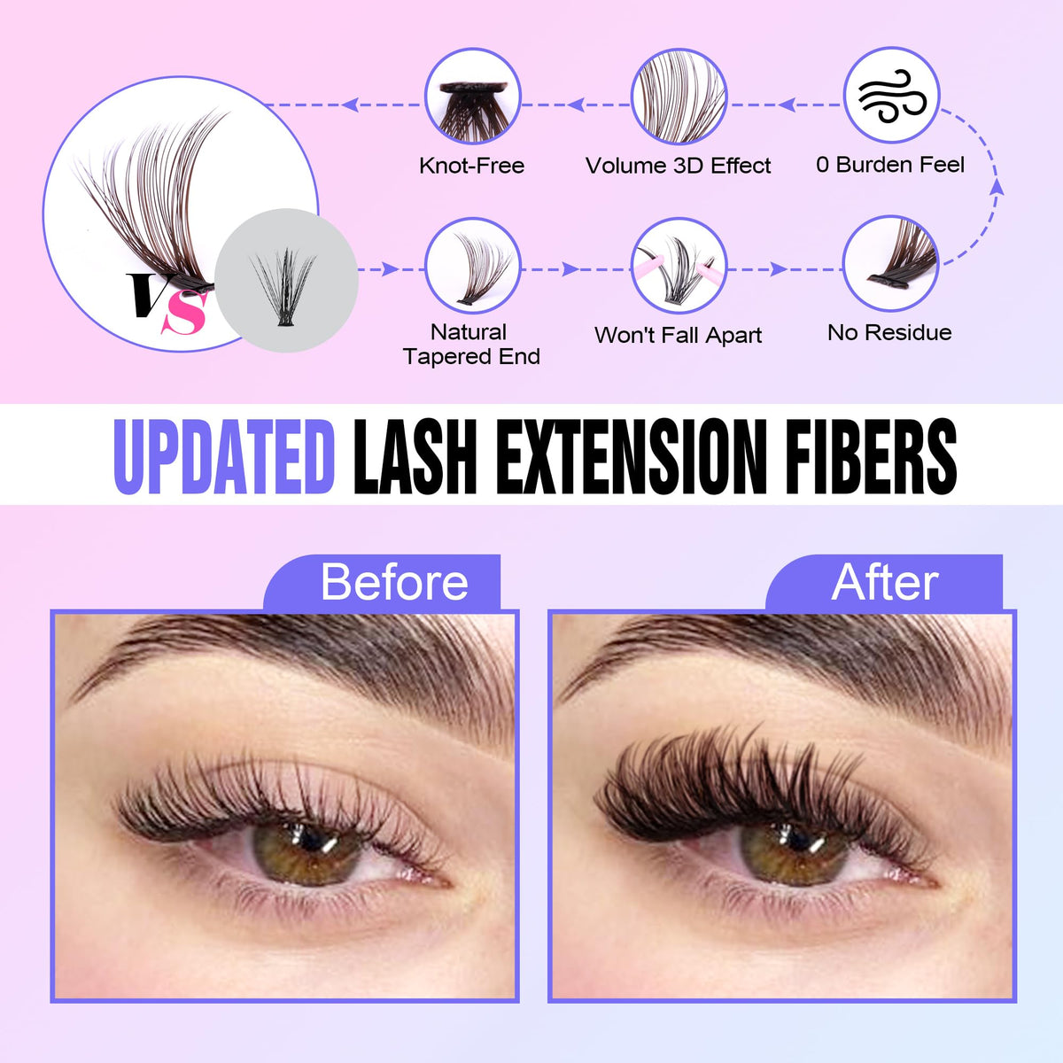Close-up of Pawotence brown lash clusters in various lengths