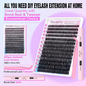 Close-up of Pawotence individual lash clusters in various lengths