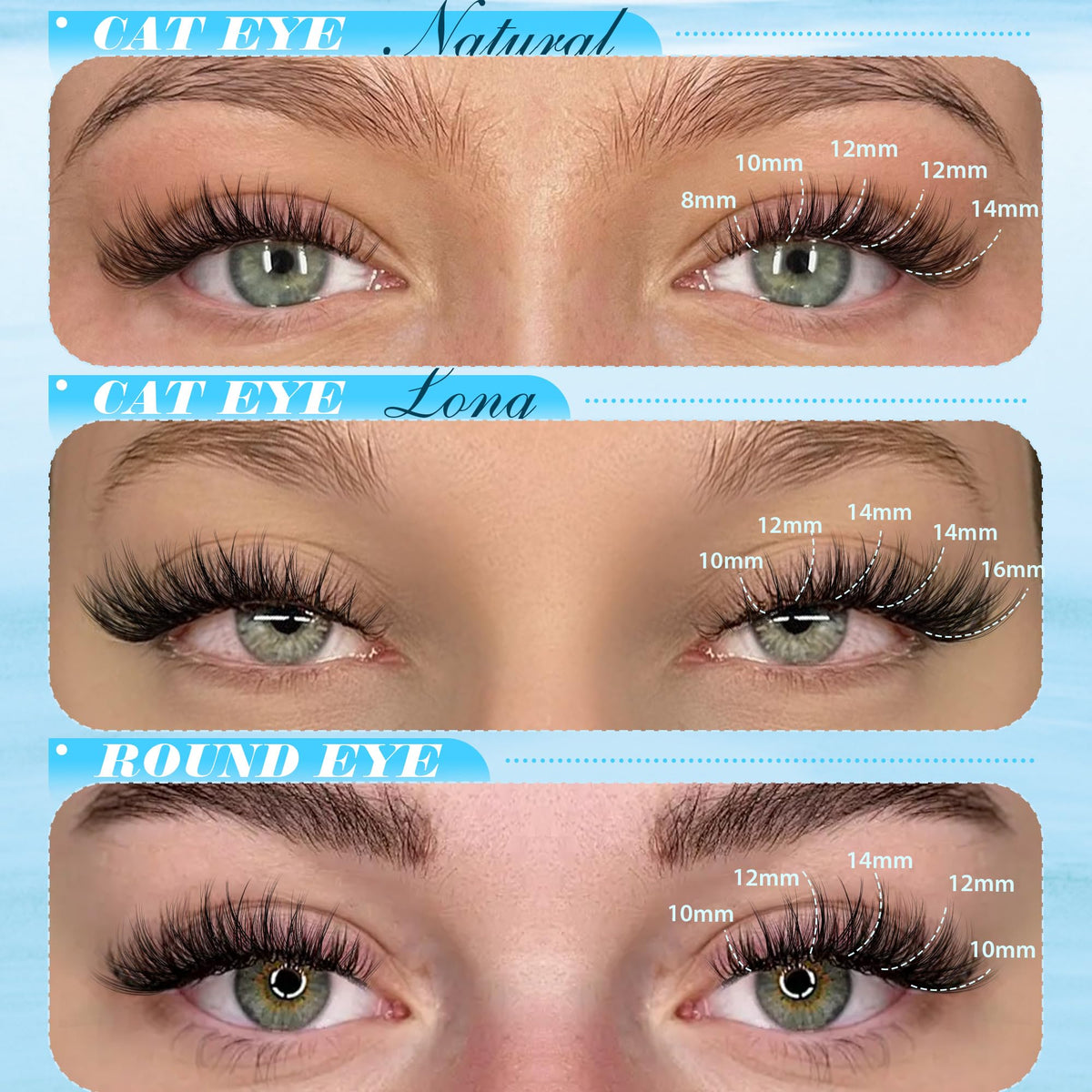 Close-up of Pawotence individual lash clusters in various lengths