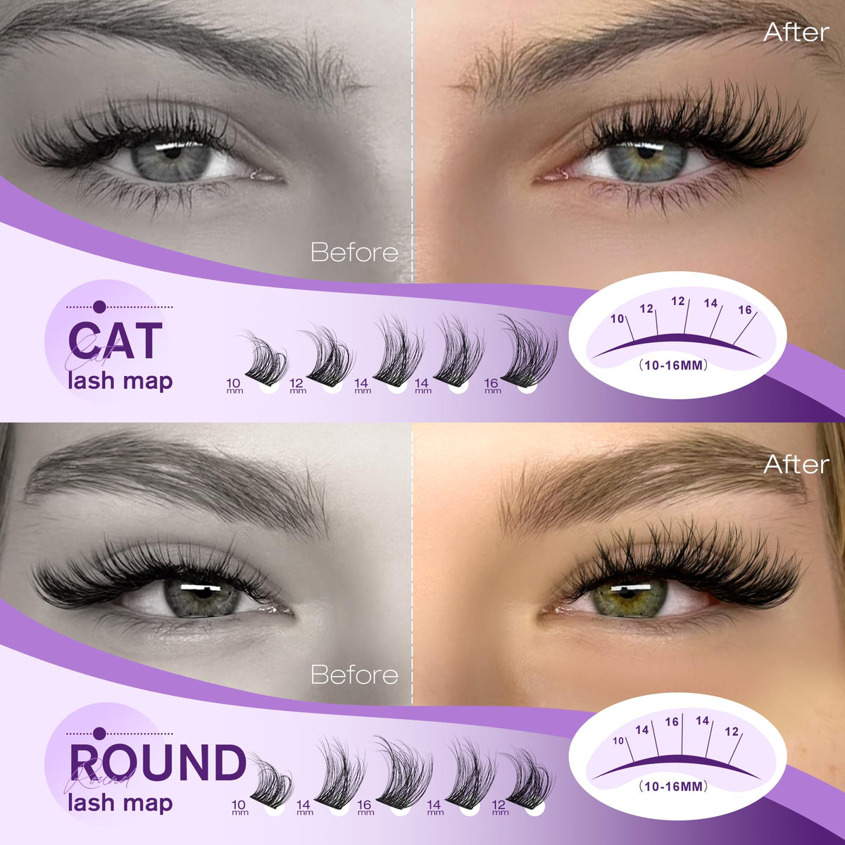 Close-up of Pawotence lash clusters showcasing wispy design
