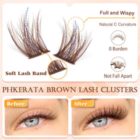 Close-up of PHKERATA Brown Lash Clusters showing mixed lengths
