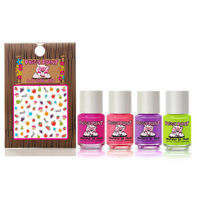 Close-up of Piggy Paint Cutie Fruity Nail Polish bottle in vibrant colours