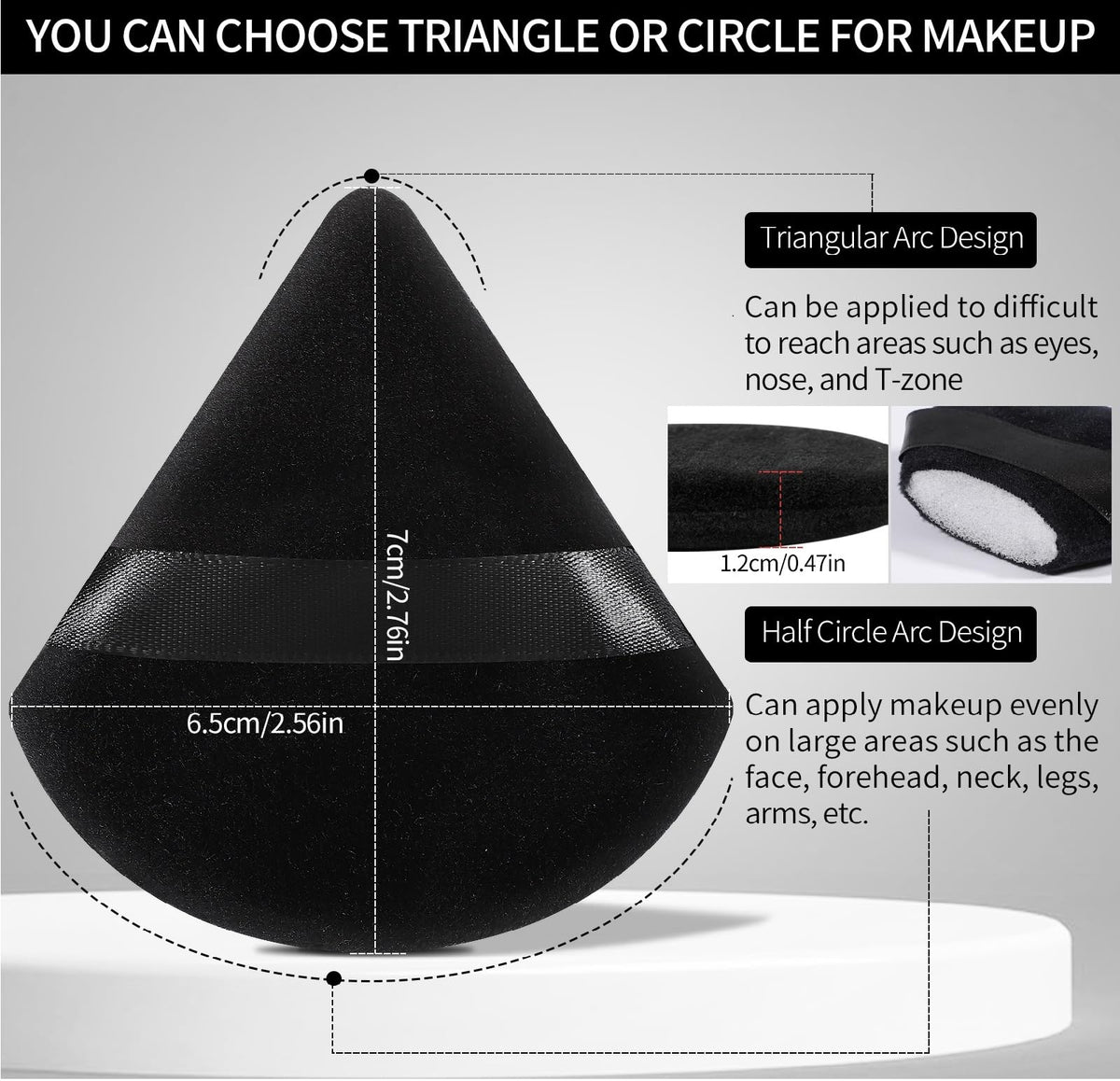 Close-up of Pimoys Triangle Makeup Puff showing the soft texture