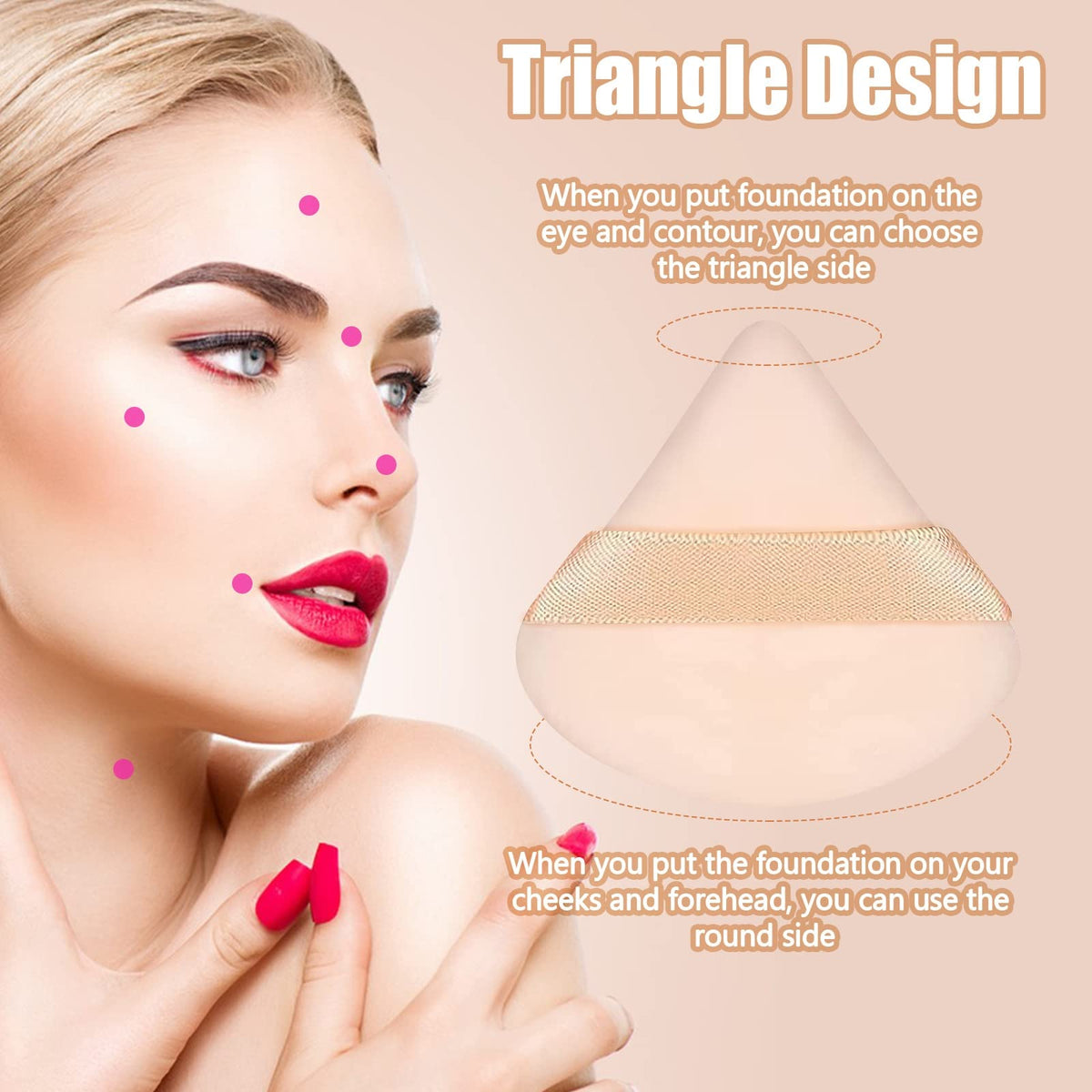Close-up of Pimoys triangle makeup sponge showing velvety texture