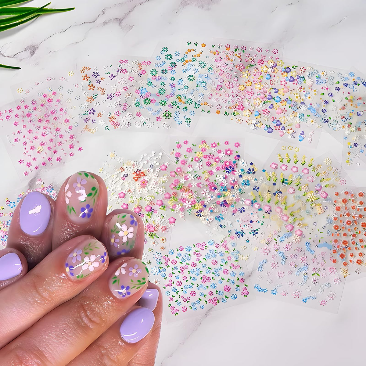 Close-up of pink flower nail sticker from SPLOCUDU