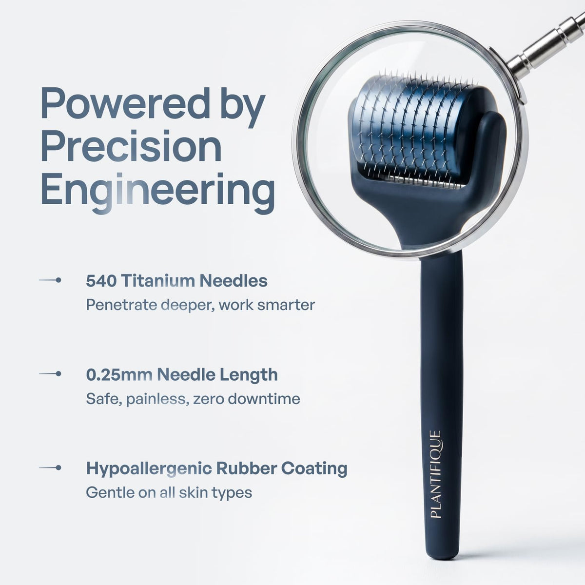 Close-up of PLANTIFIQUE Derma Roller titanium microneedles