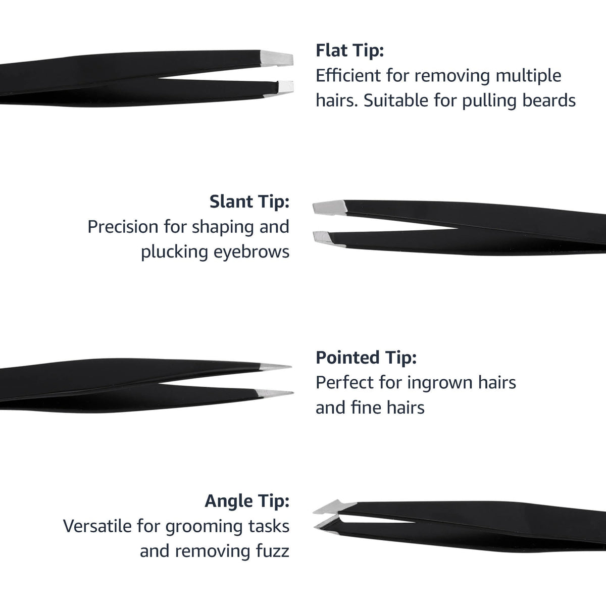 Close-up of precision slanted tweezers from Basics