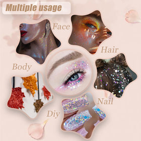 Close-up of Prehot glitter gel showing chunky glitter texture