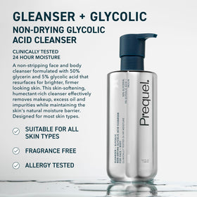 Close-up of Prequel Glycolic Cleanser showing pump mechanism