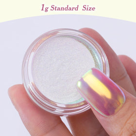 Close-up of Pretty Diva Aurora Chrome Nail Powder showing iridescent glitter