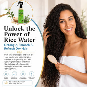 Close-up of PRIDE AND BEAUTY Rice Water Hair Spray bottle