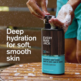 Close-up of pump dispenser on Every Man Jack body wash