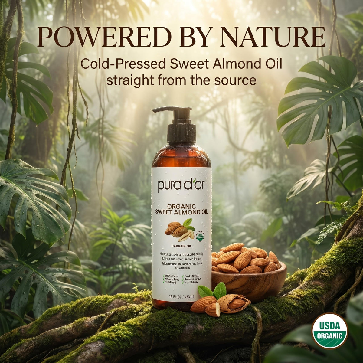 Close-up of PURA D'OR Organic Sweet Almond Oil texture