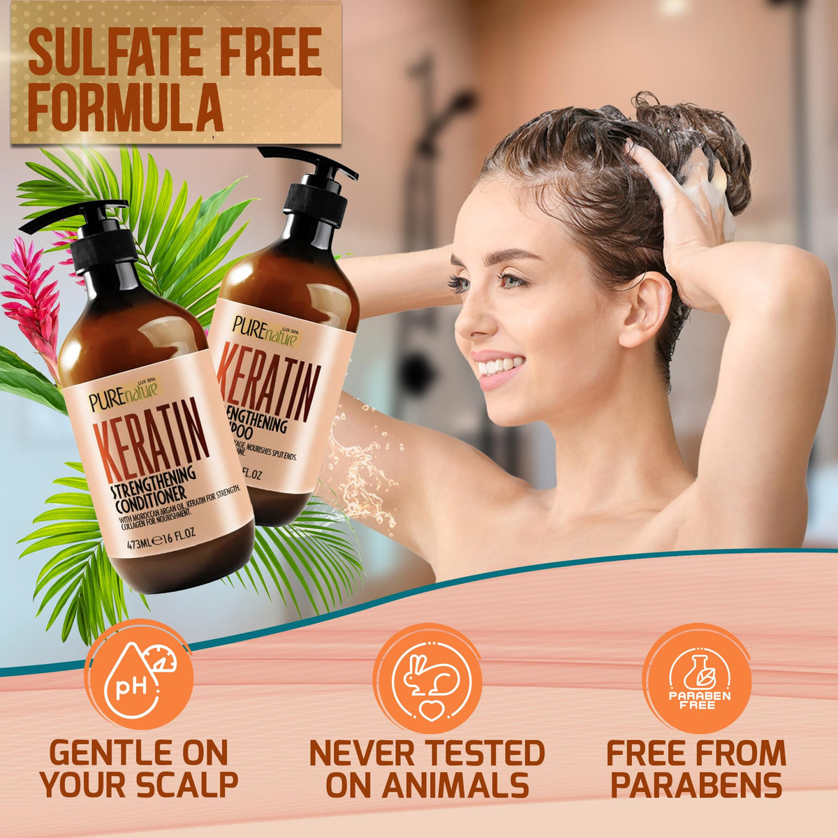 Close-up of PURE NATURE LUX SPA Keratin Conditioner bottle