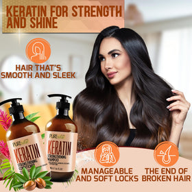Close-up of PURE NATURE LUX SPA Keratin Shampoo bottle
