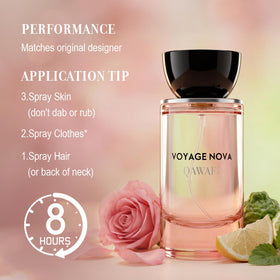 Close-up of QAWAFI Voyage Nova Eau de Parfum spray nozzle