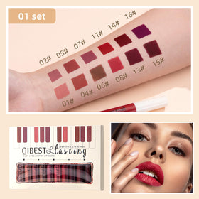 Close-up of QiBest matte lipstick shades in the set