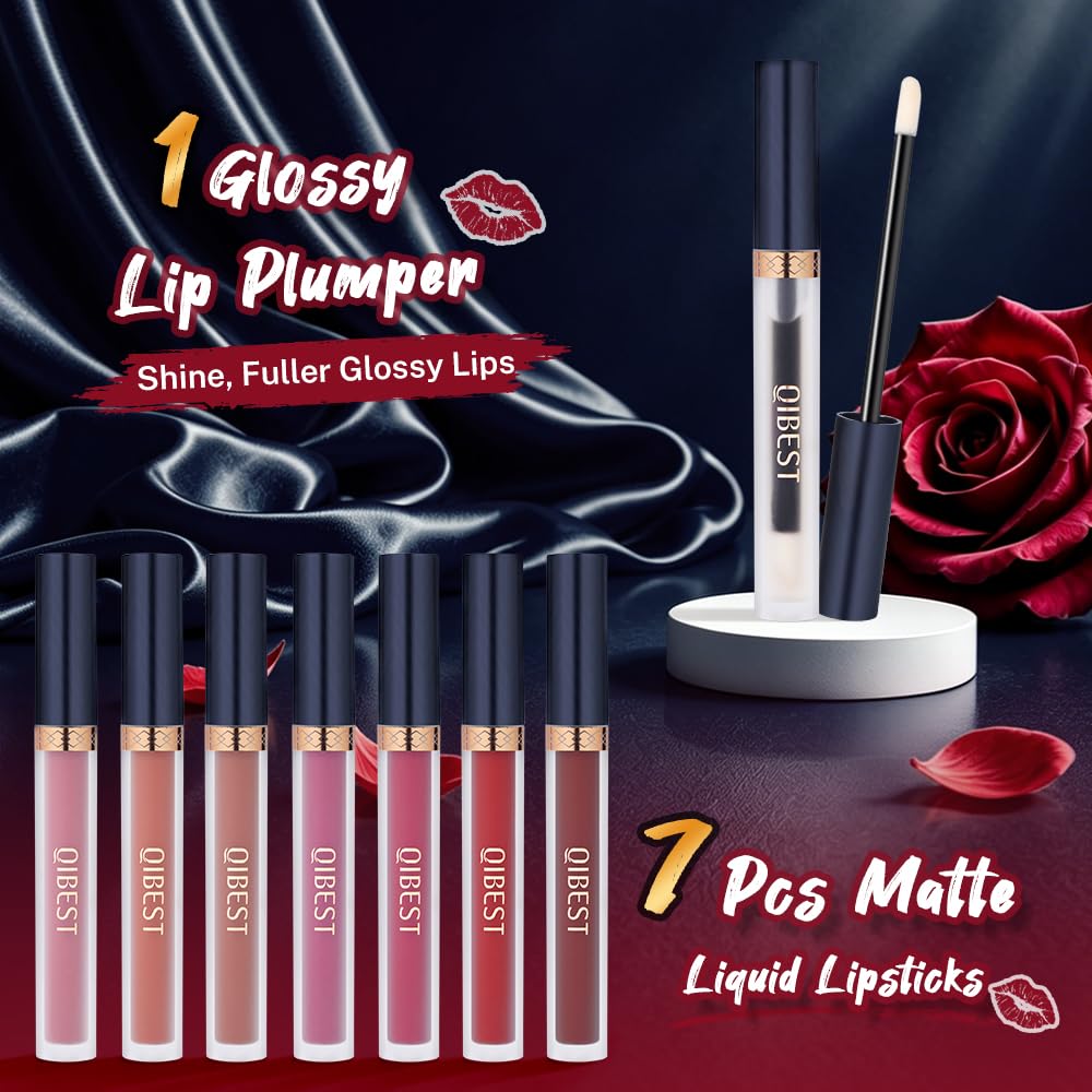 Close-up of QiBest matte lipstick shades in various colours