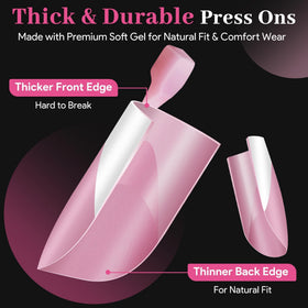 Close-up of QIEK Deep Pink French Tip Press On Nails