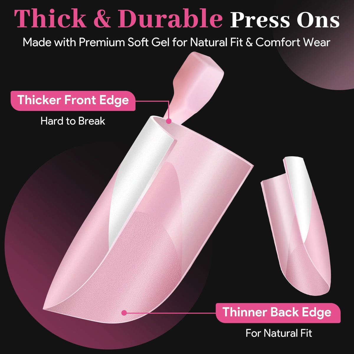 Close-up of QIEK Light Pink French Tip Press On Nails showing texture