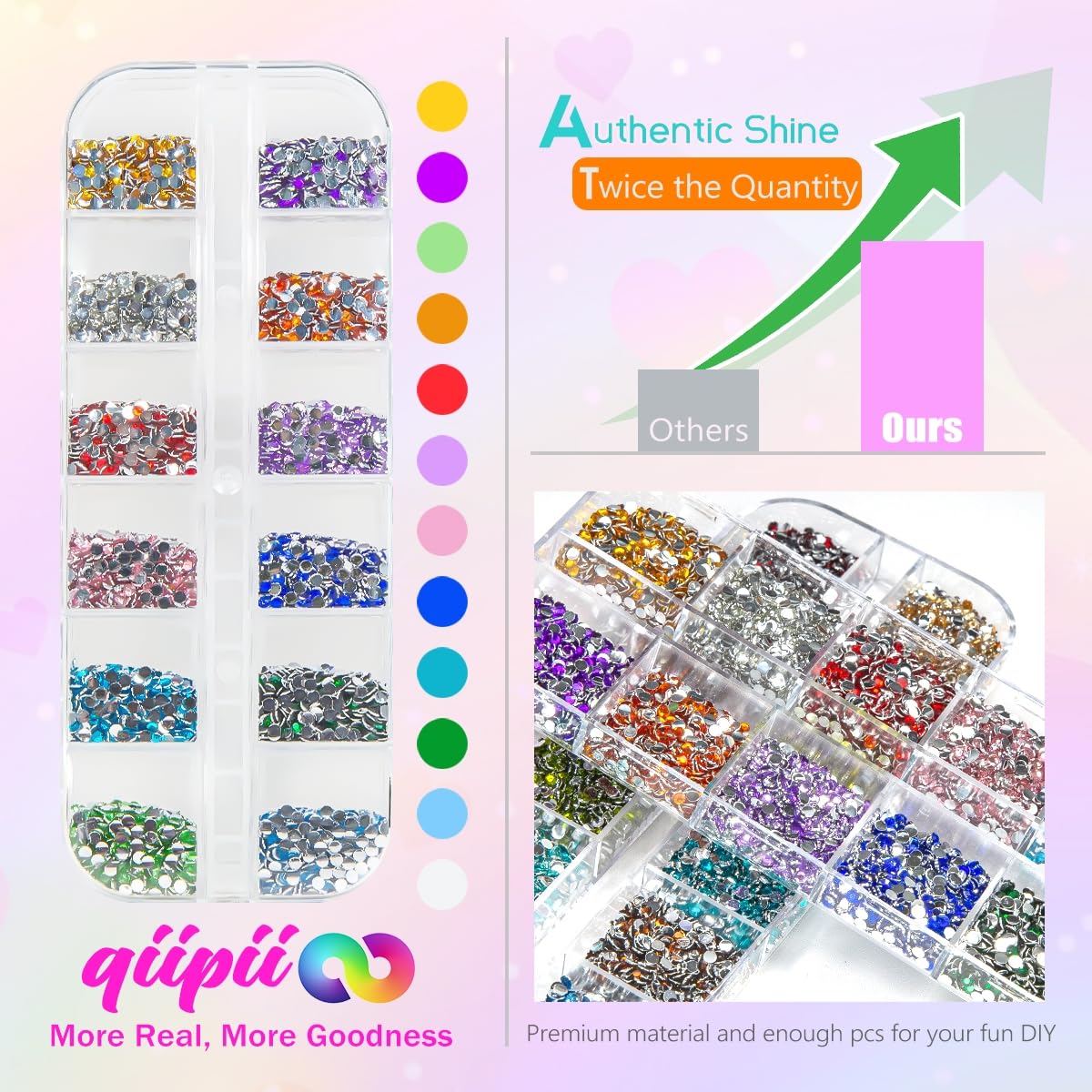 Close-up of qiipii 24 Colour Small Crystal Resin Rhinestones