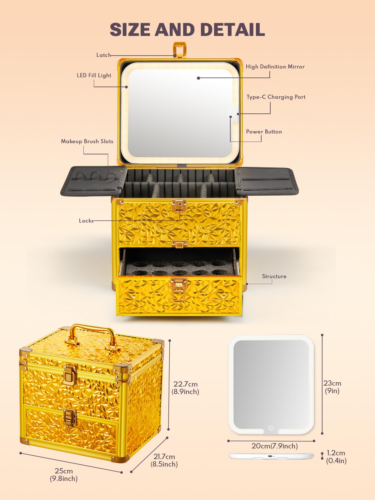 Close-up of Qislee Makeup Box LED mirror with adjustable lighting