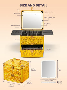 Close-up of Qislee Makeup Box LED mirror with adjustable lighting