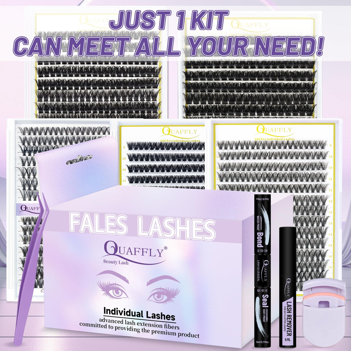 Close-up of QUAFFLY false eyelashes in luxury packaging