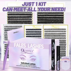 Close-up of QUAFFLY false eyelashes in luxury packaging