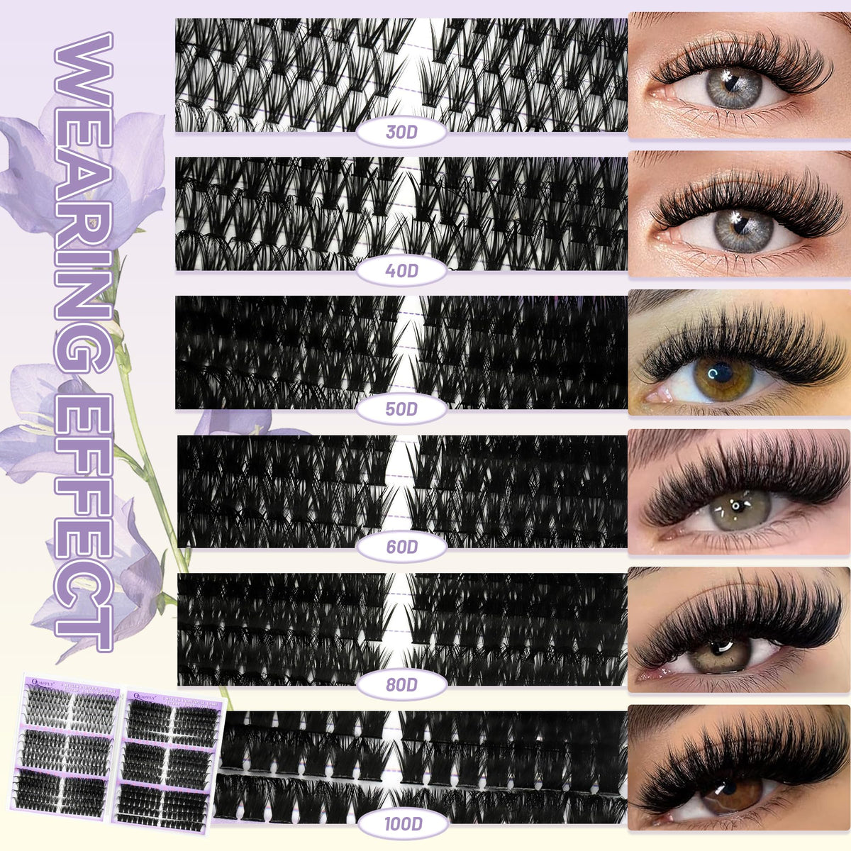 Close-up of QUAFFLY individual cluster lashes