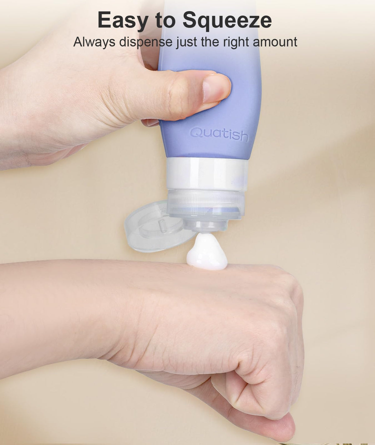Close-up of Quatish Travel Bottles with dispensing cap