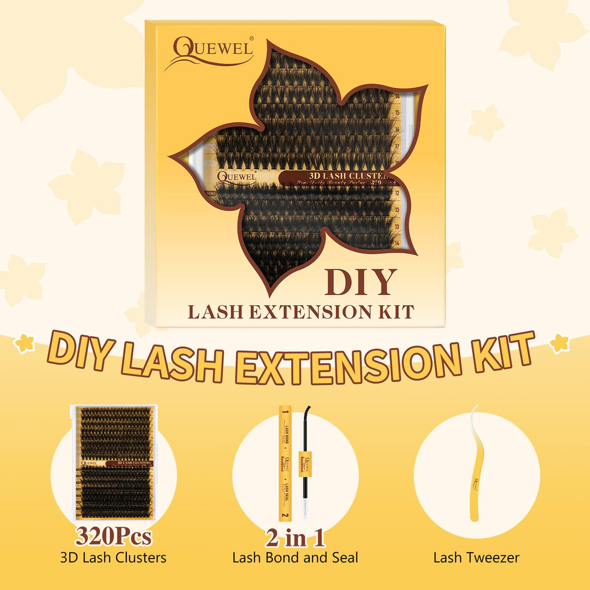 Close-up of QUEWEL 60D+80D lash clusters in various lengths